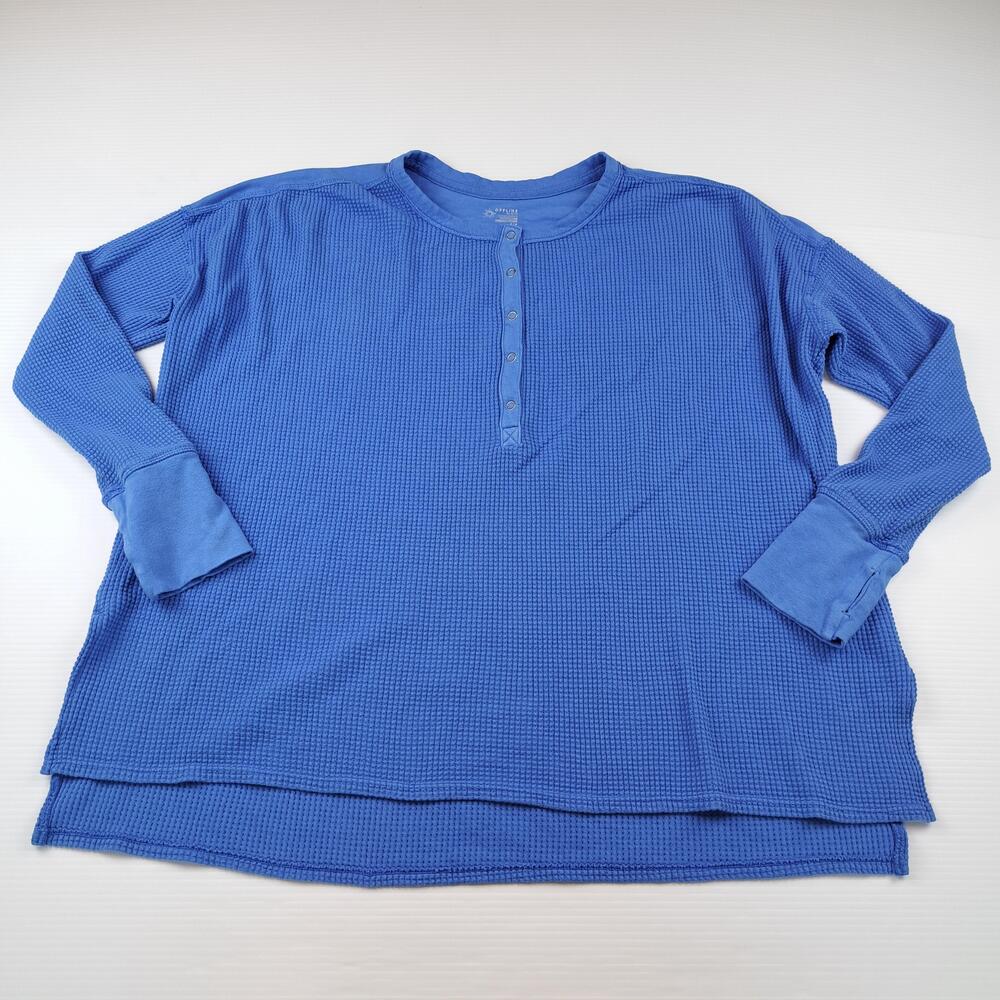 OFFLINE By Aerie Shirt Womens Small Blue Thermal Henley Long Sleeve Tunic Top